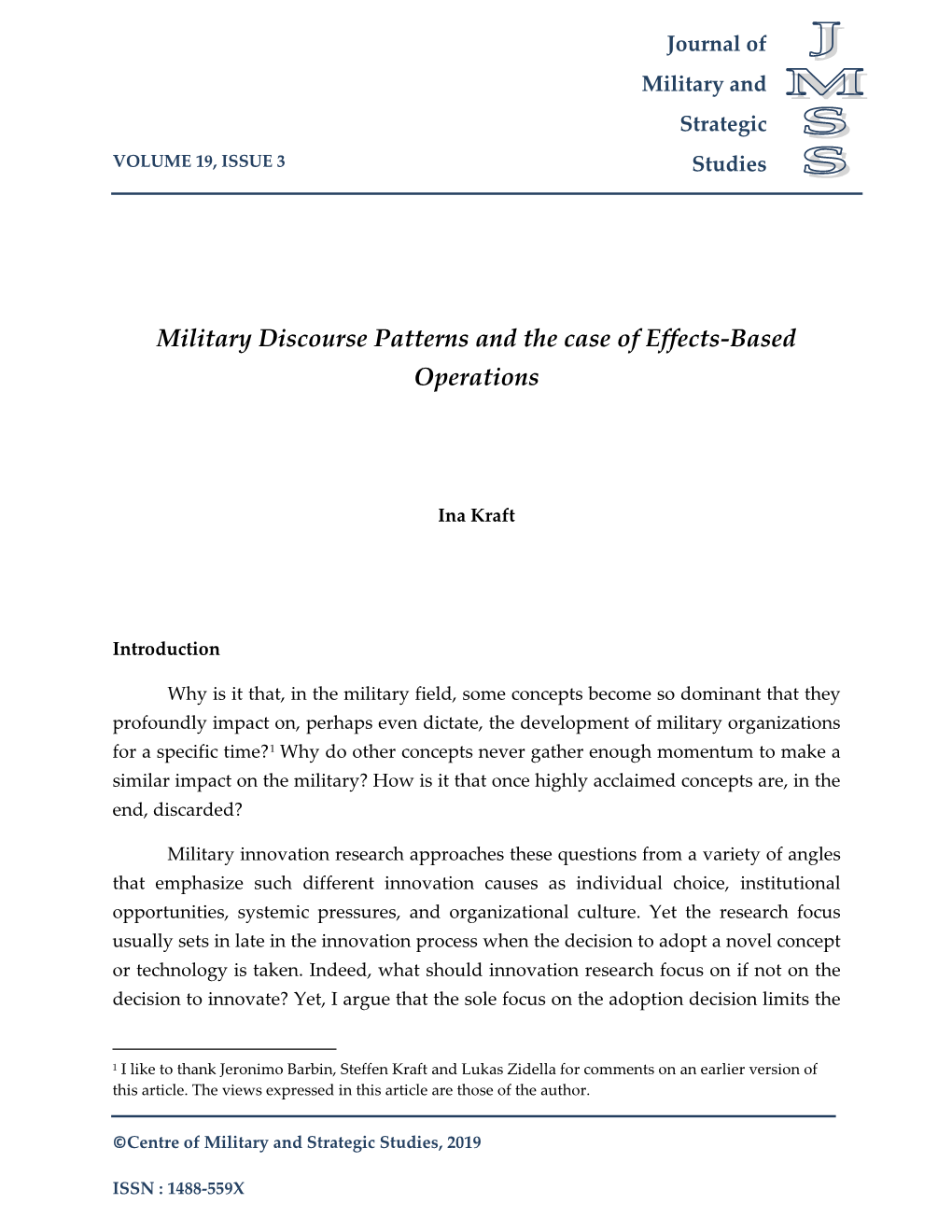 Military Discourse Patterns and the Case of Effects-Based Operations