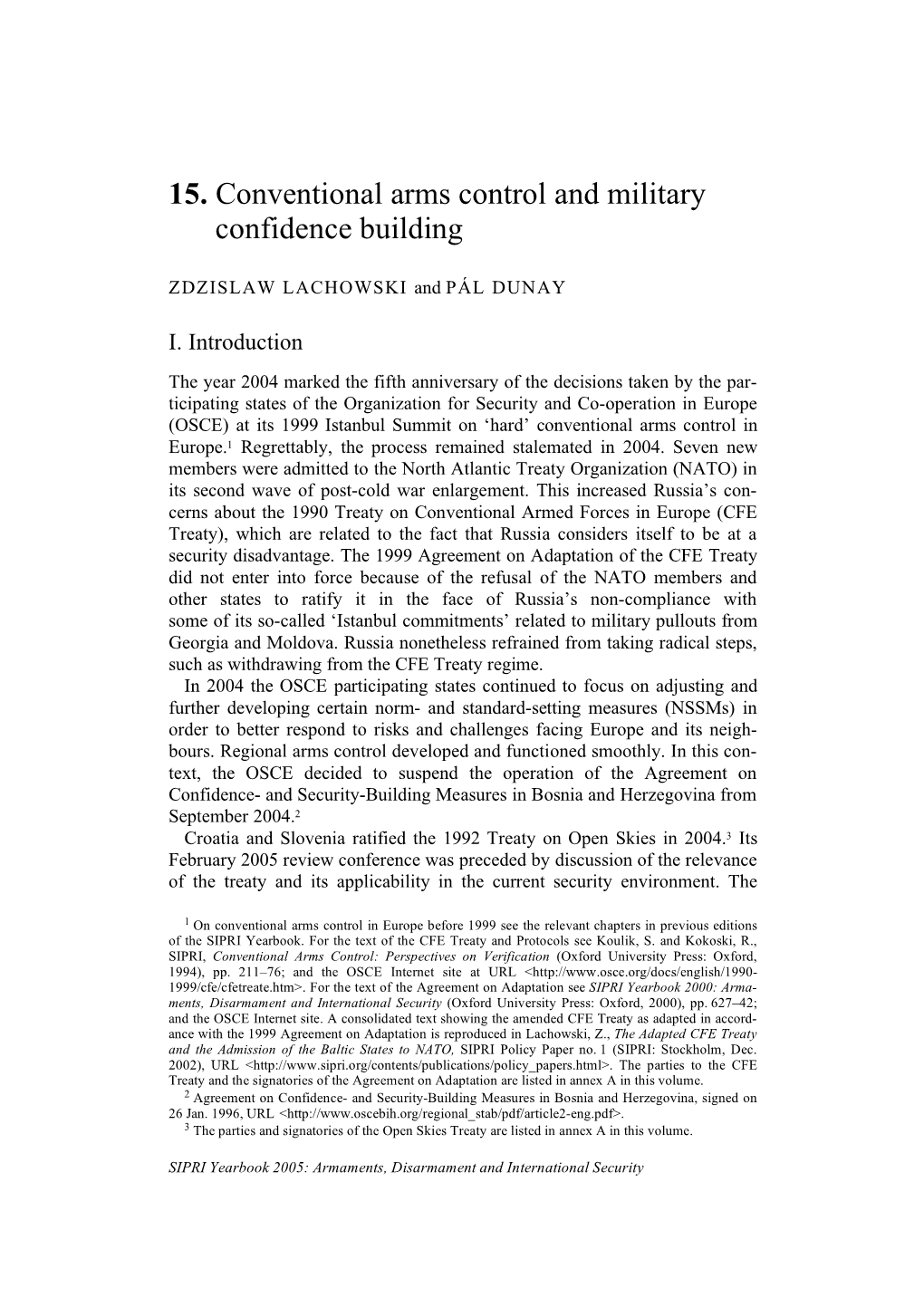 15. Conventional Arms Control and Military Confidence Building