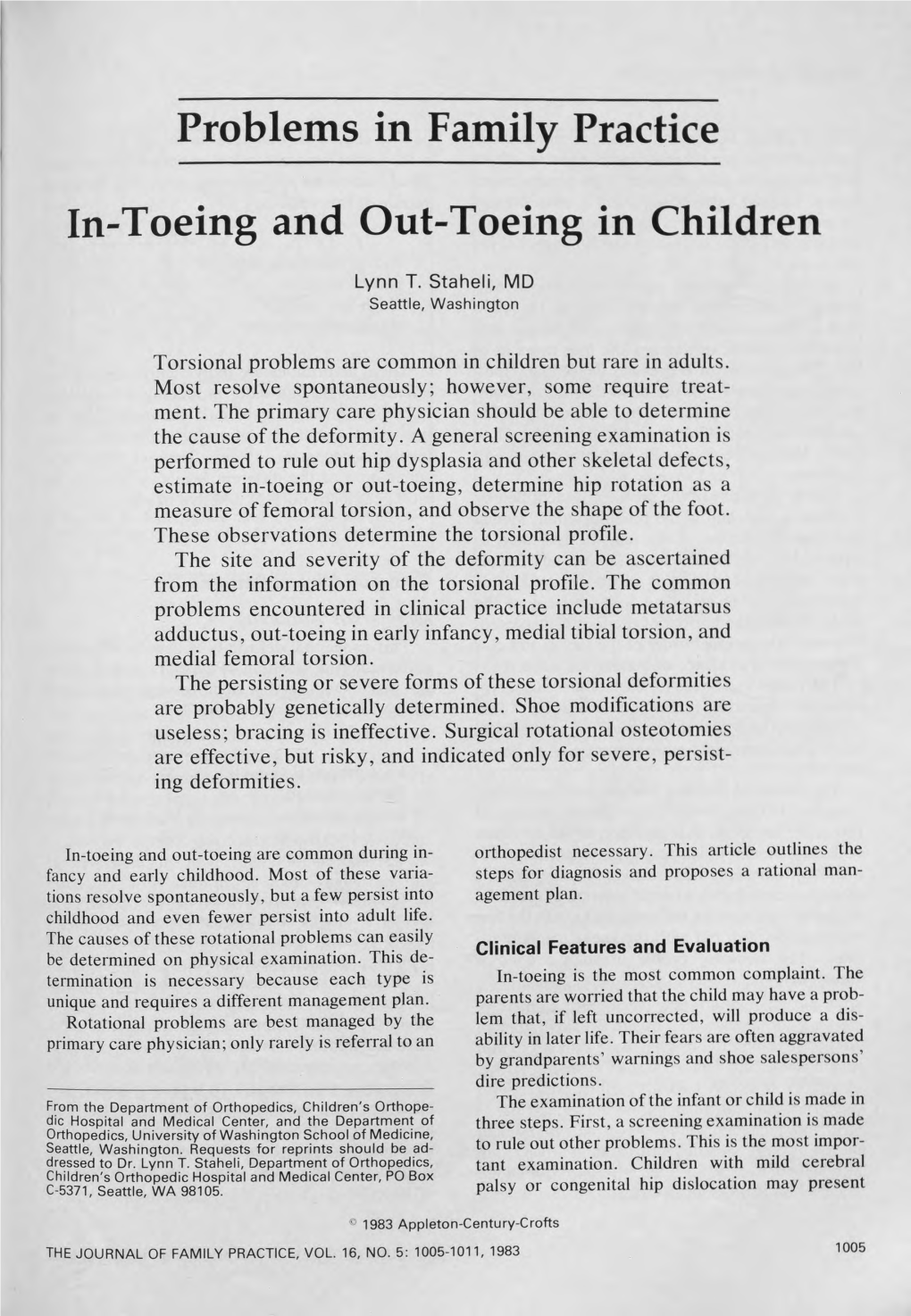 Problems in Family Practice In-Toeing and Out-Toeing in Children