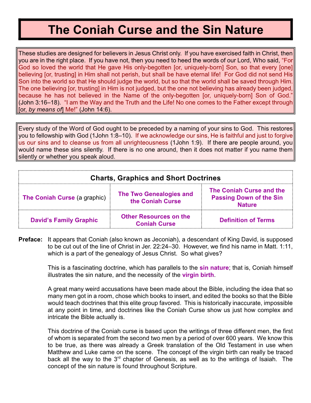 The Coniah Curse and the Sin Nature