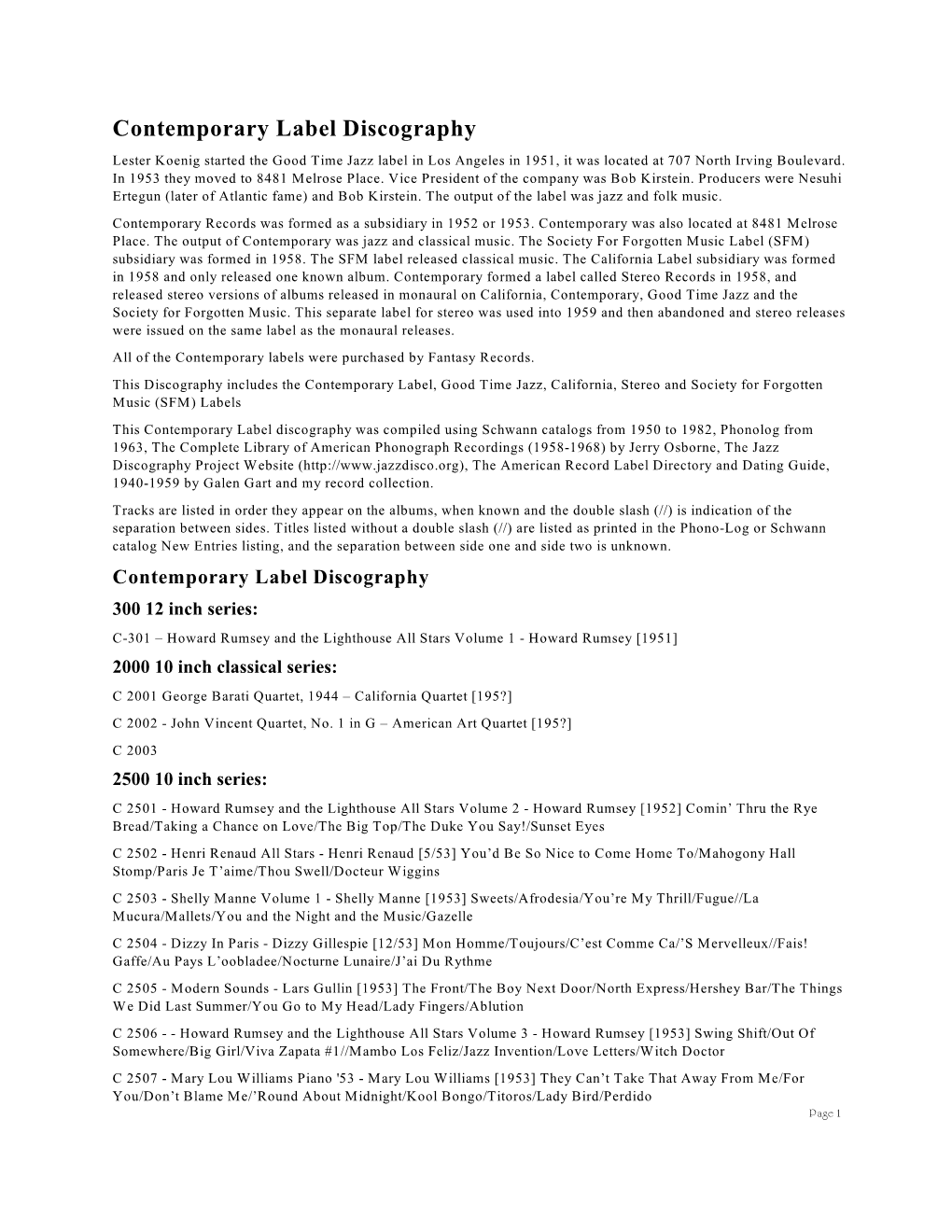 Contemporary Label Discography [Document]