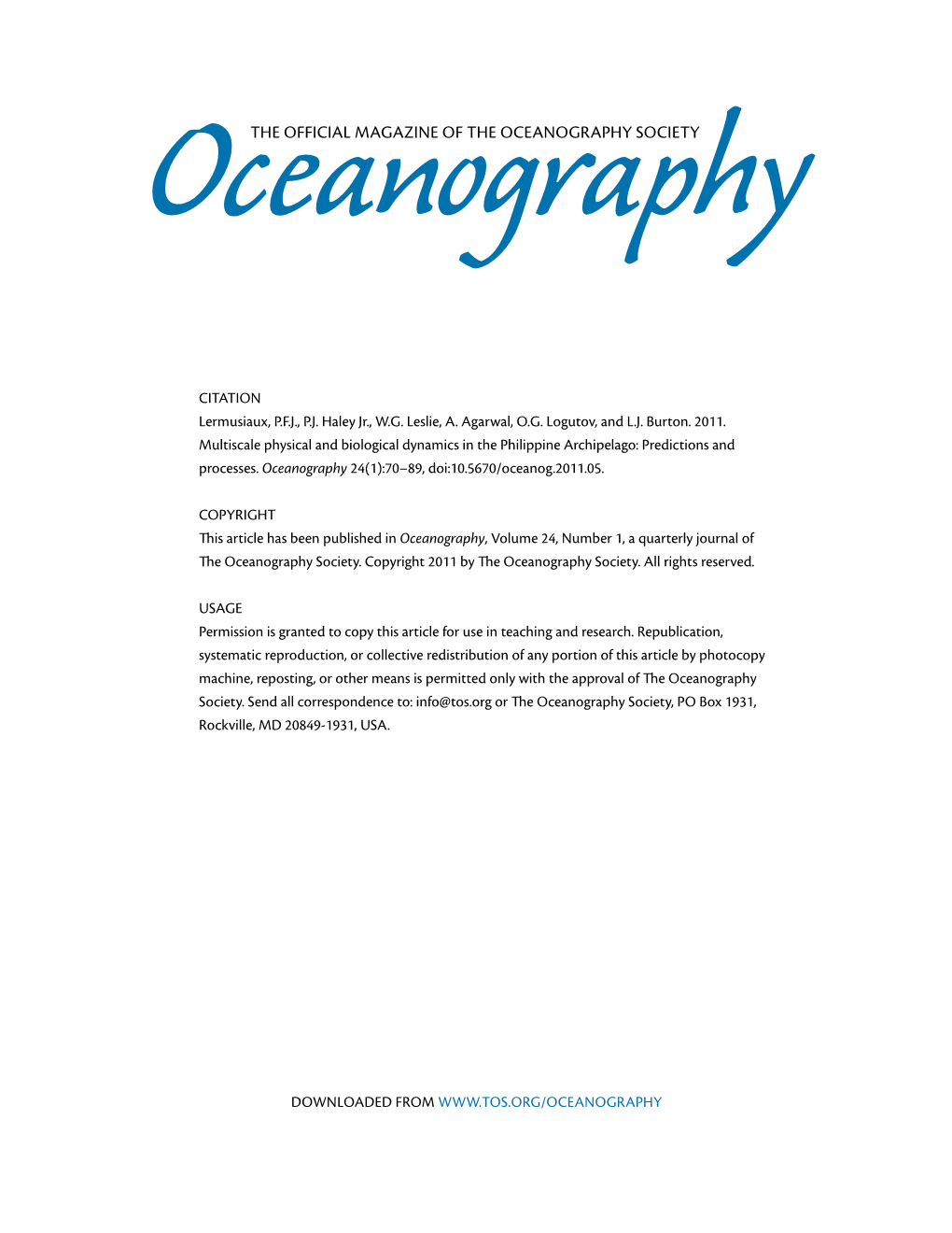 THE OFFICIAL Magazine of the OCEANOGRAPHY SOCIETY