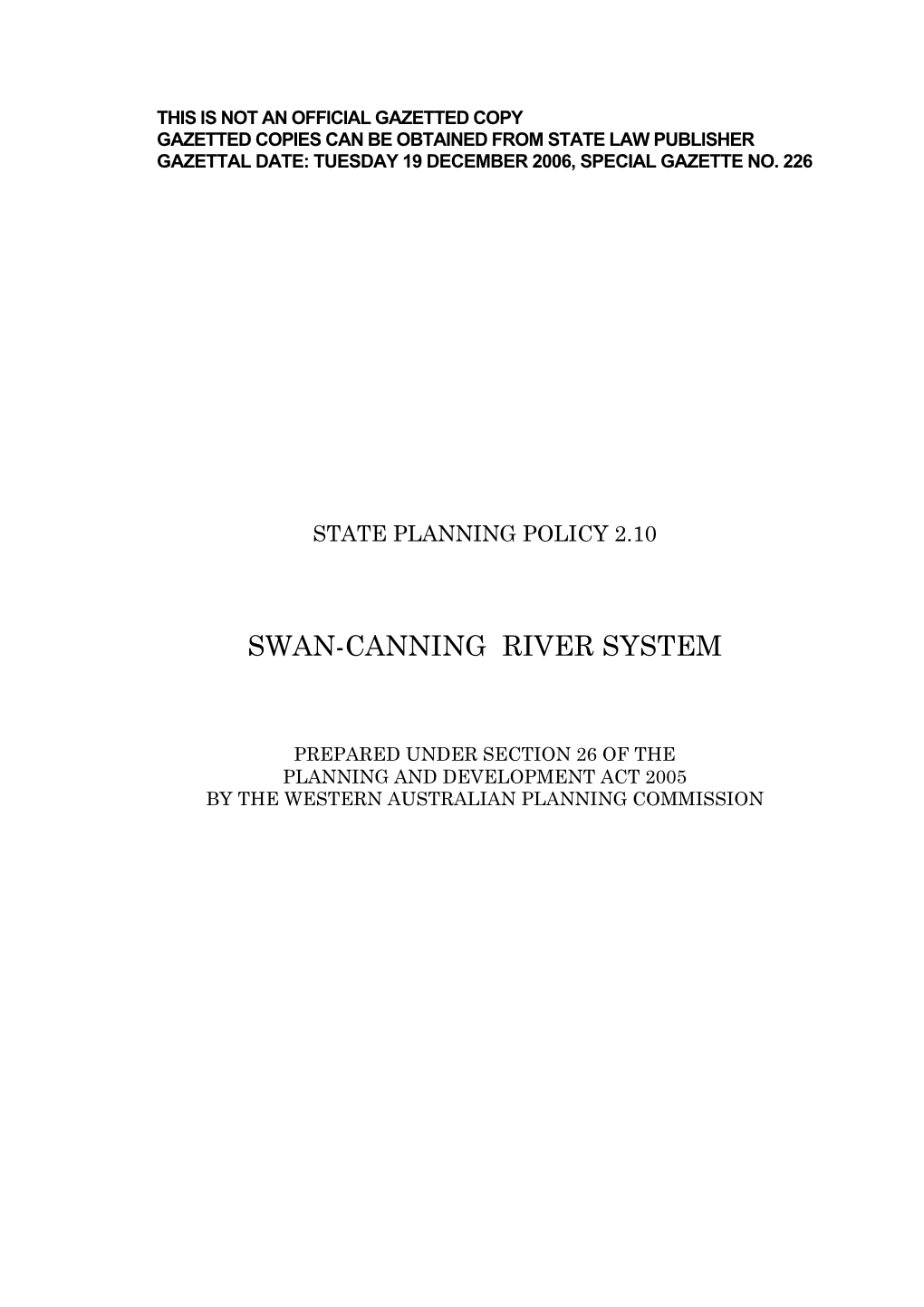 State Planning Policy 2.10 Swan-Canning River System