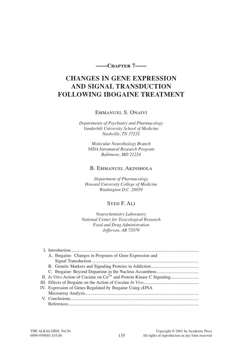 Changes in Gene Expression and Signal Transduction Following Ibogaine Treatment