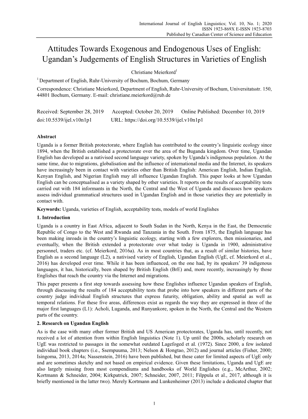 Ugandan's Judgements of English Structures in Varieties of English