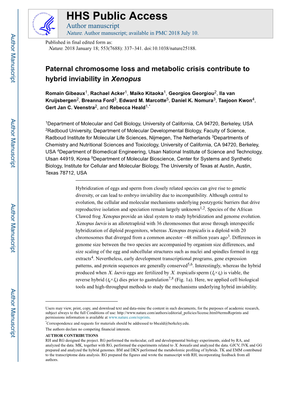 Paternal Chromosome Loss and Metabolic Crisis Contribute to Hybrid Inviability in Xenopus