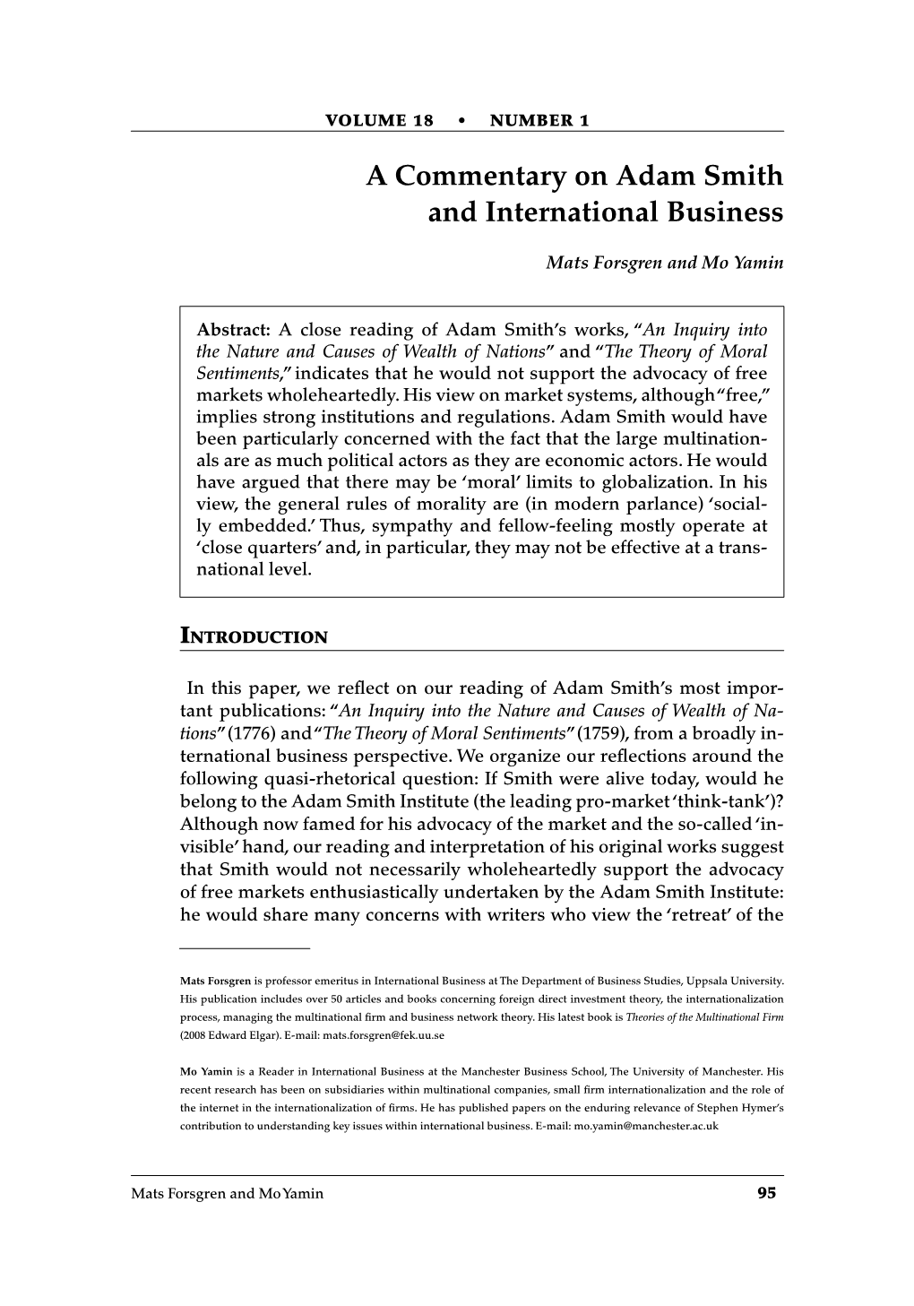 A Commentary on Adam Smith and International Business