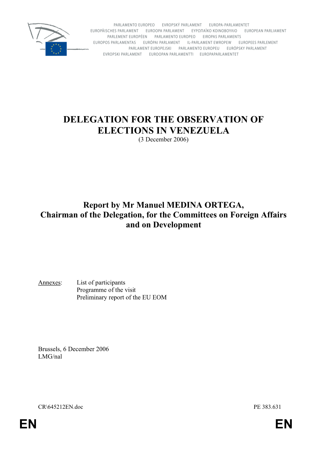 Venezuela Presidential Elections, 3 December 2006