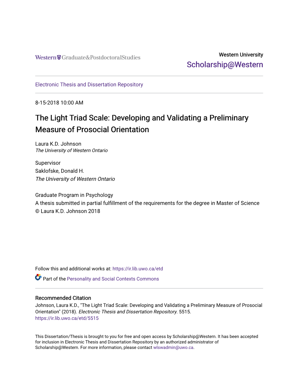 The Light Triad Scale: Developing and Validating a Preliminary Measure of Prosocial Orientation
