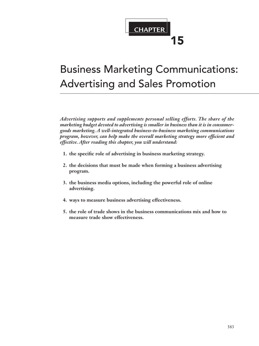 Business Marketing Communications: Advertising and Sales Promotion