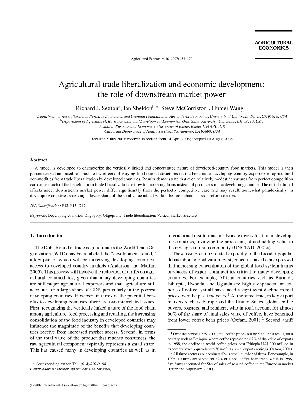 Agricultural Trade Liberalization and Economic Development: Theroleofdownstreammarketpower