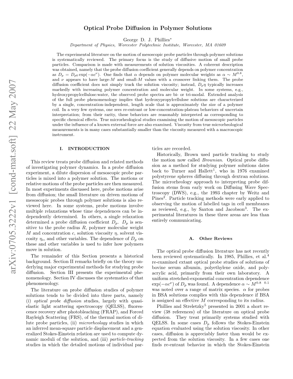 Optical Probe Diffusion in Polymer Solutions