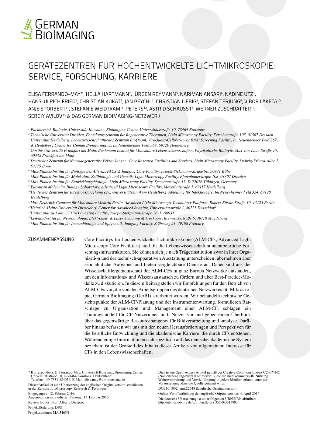 Gerätezentren Für Hochentwickelte Lichtmikroskopie: Service, Forschung, Karriere