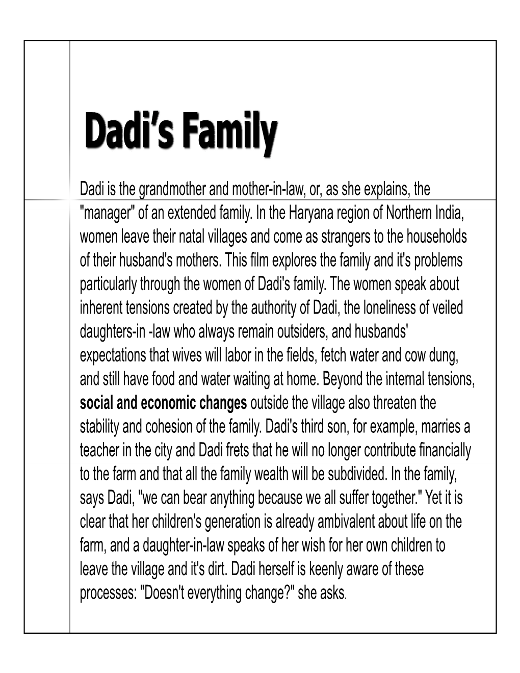 Dadi's Family Patrilocal Extended Family