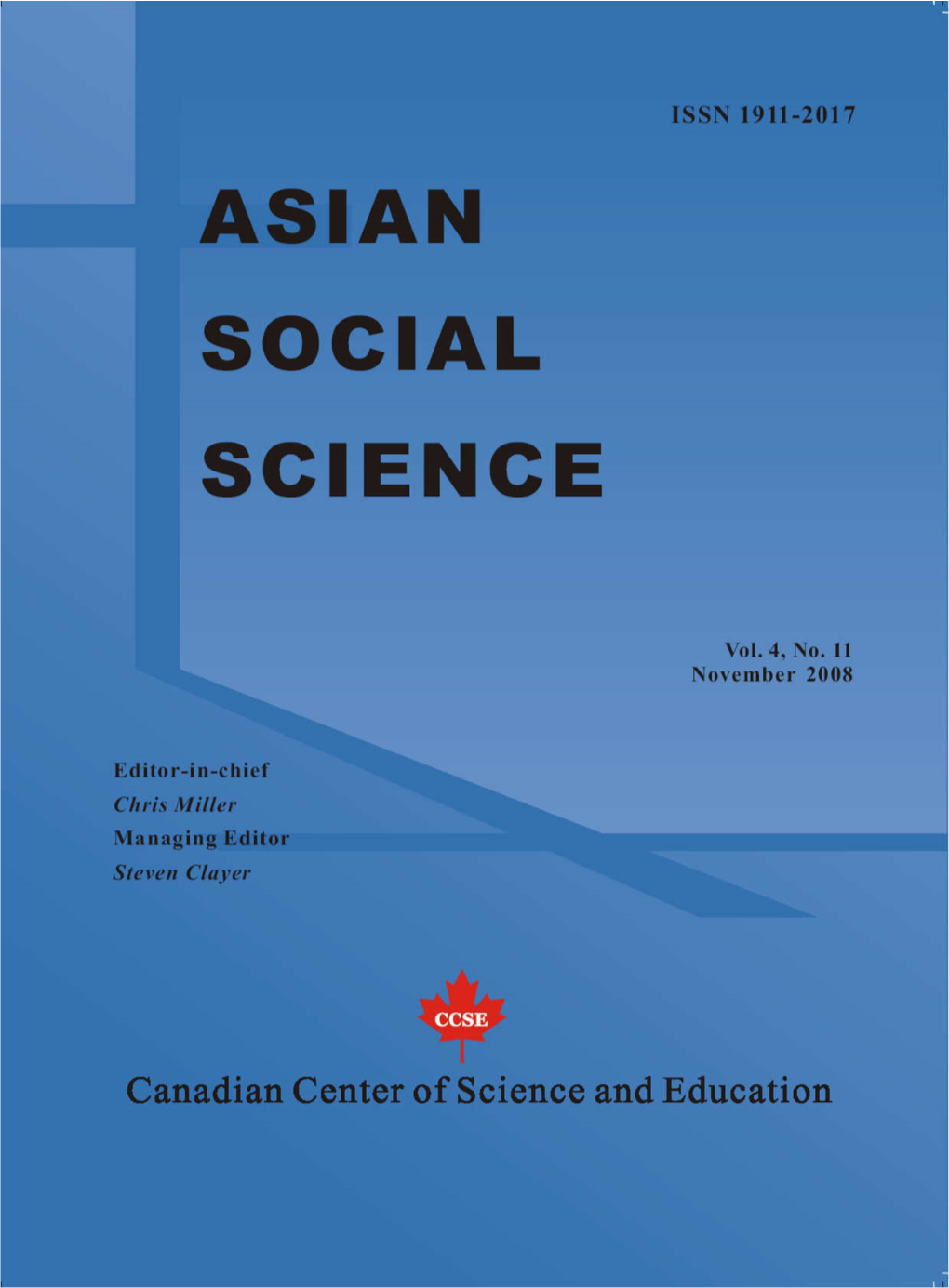 Asian Social Science, ISSN 1911-2017, Vol. 4, No. 2, November 2008