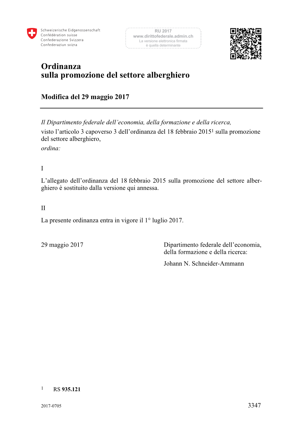 Ordinanza Sulla Promozione Del Settore Alberghiero