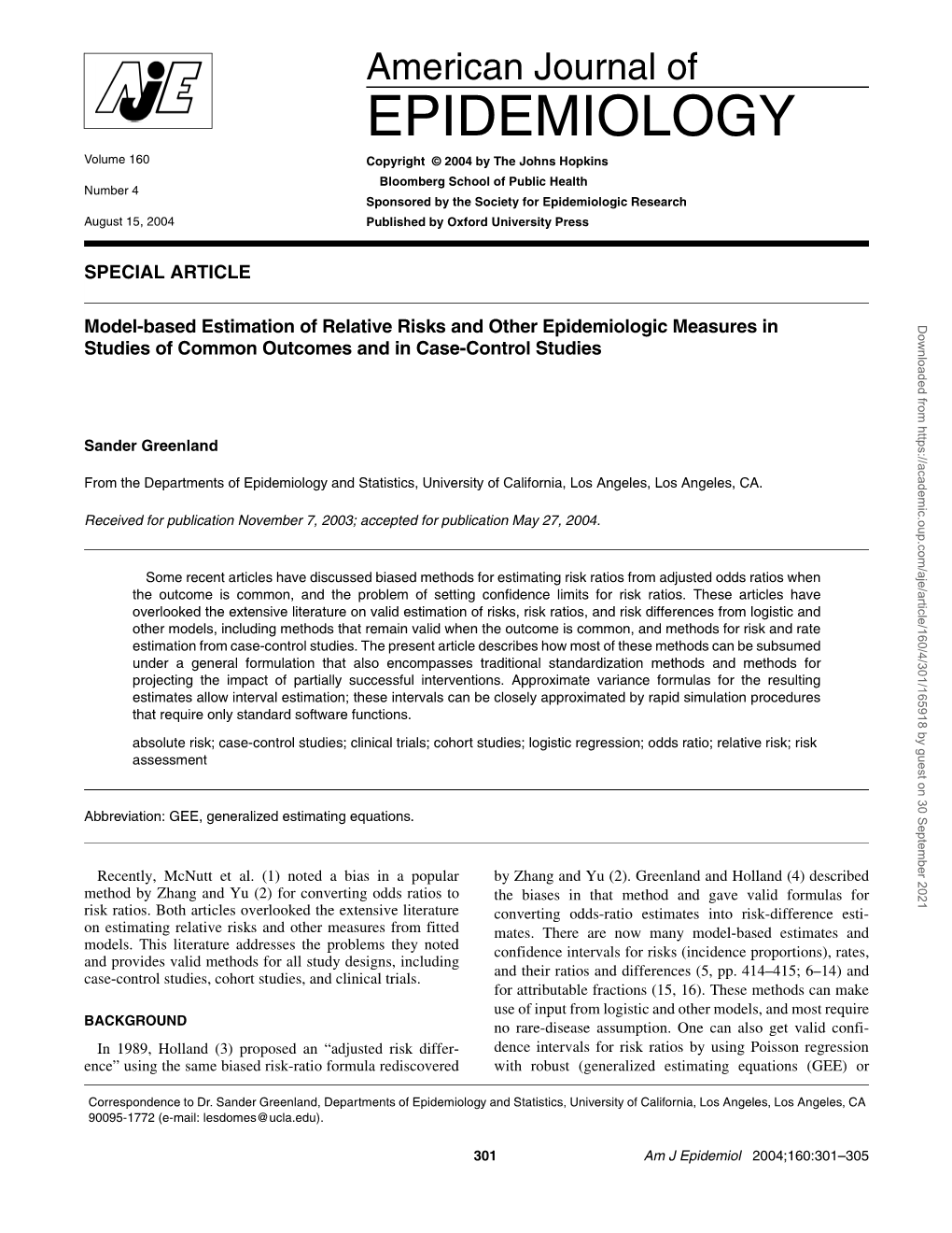 Model-Based Estimation of Relative Risks and Other Epidemiologic