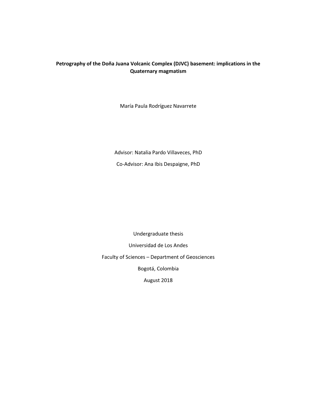 Petrography of the Doña Juana Volcanic Complex (DJVC) Basement: Implications in the Quaternary Magmatism