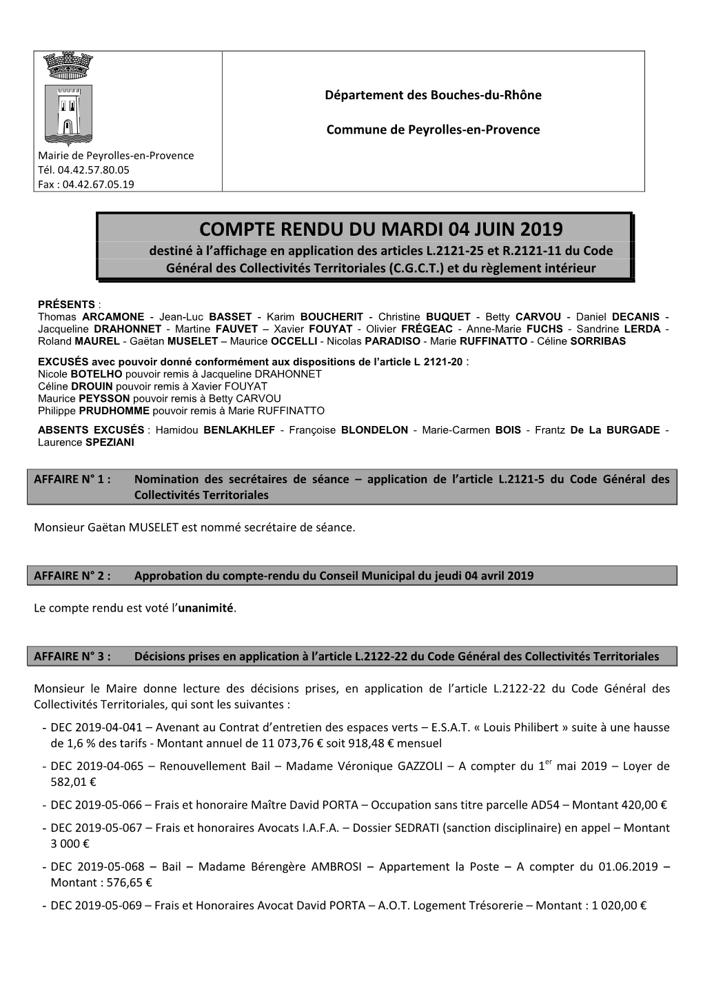 Compte Rendu Du Conseil Municipal