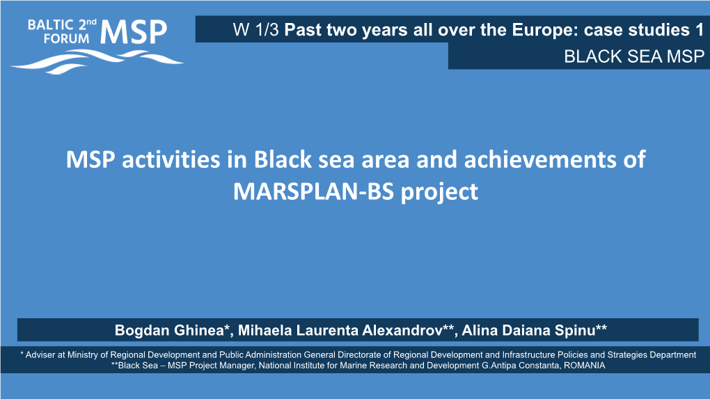 MSP Activities in Black Sea Area and Achievements of MARSPLAN-BS Project