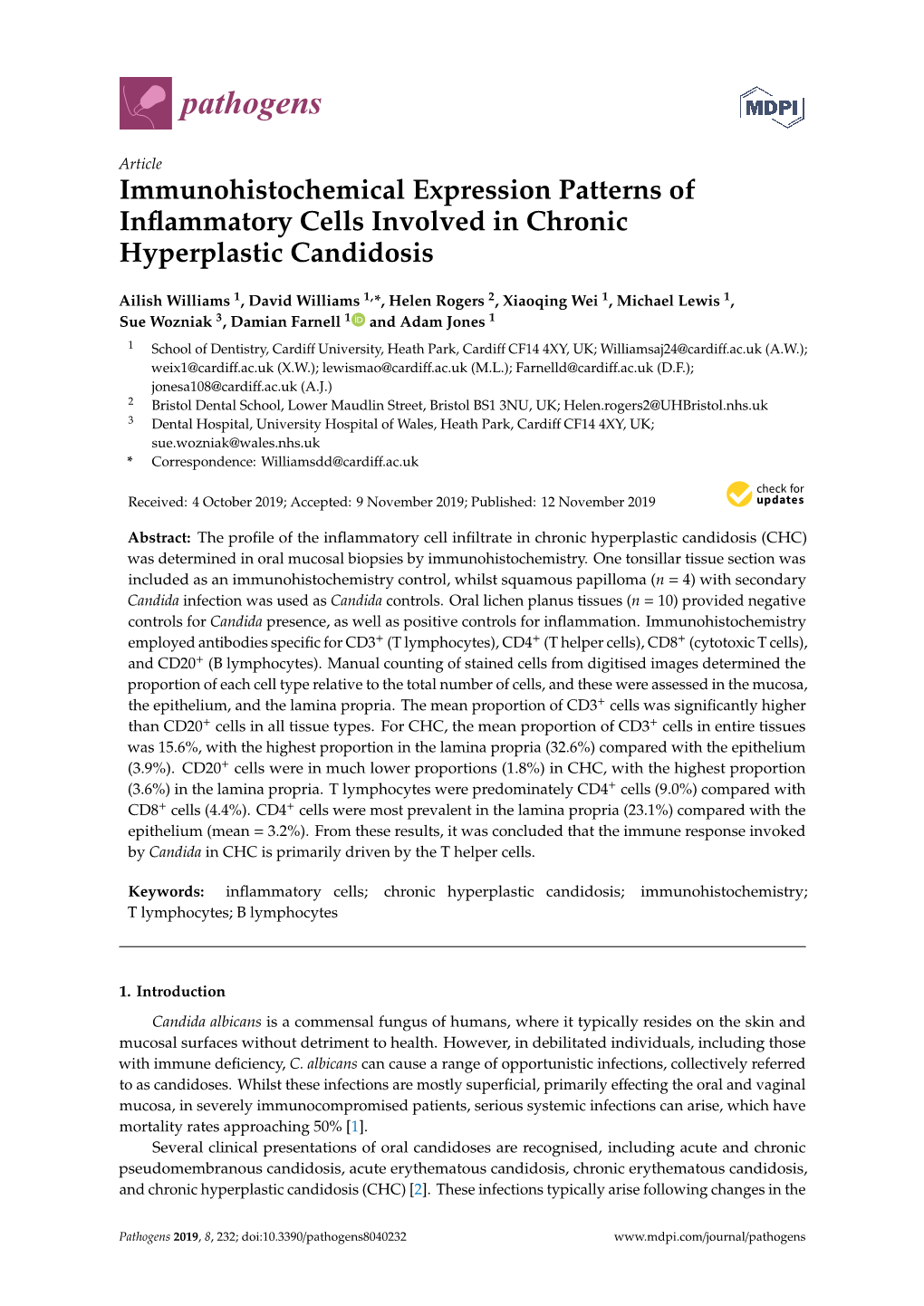 Immunohistochemical Expression Patterns of Inflammatory Cells Involved in Chronic Hyperplastic Candidosis