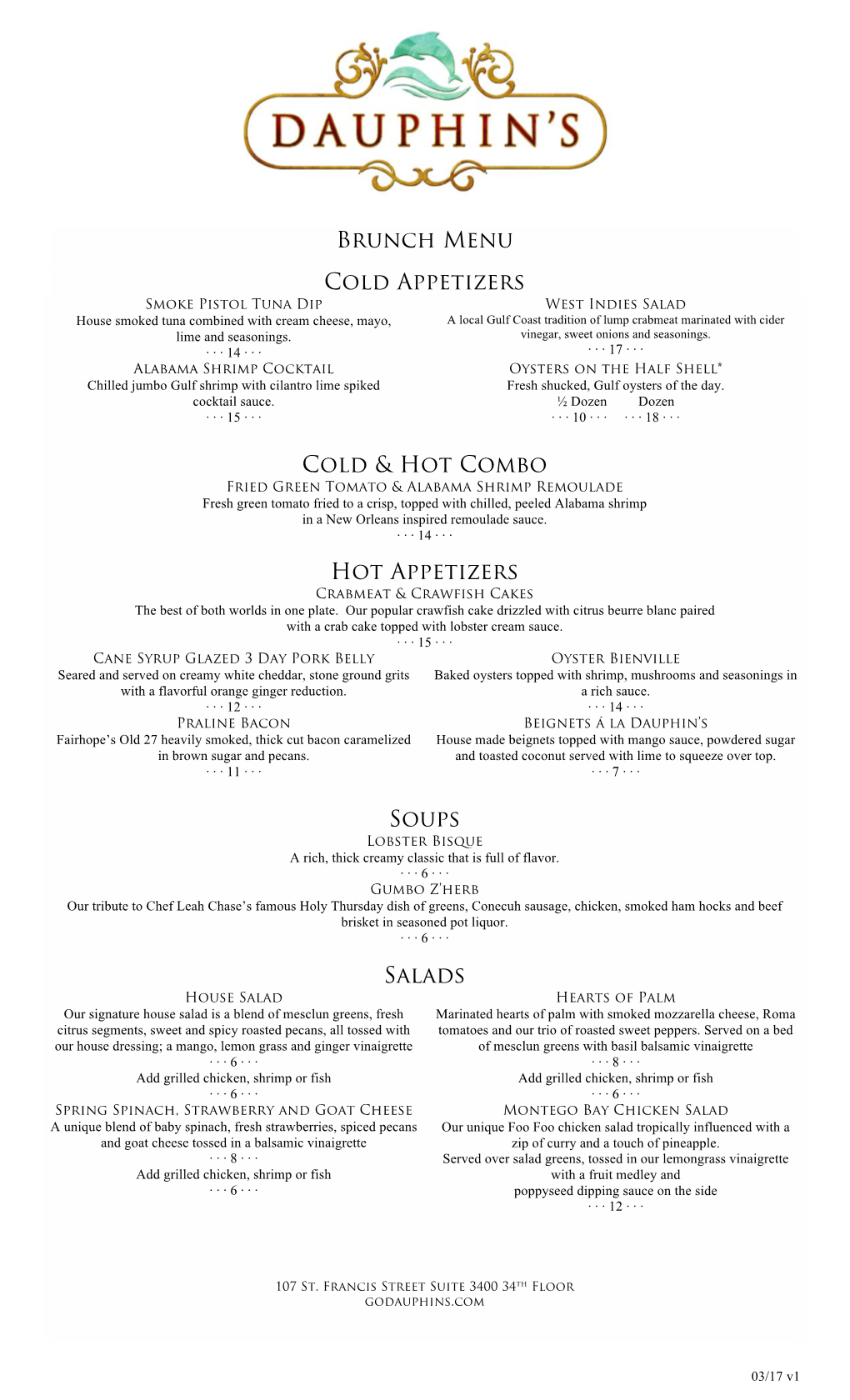 Brunch Menu Cold Appetizers