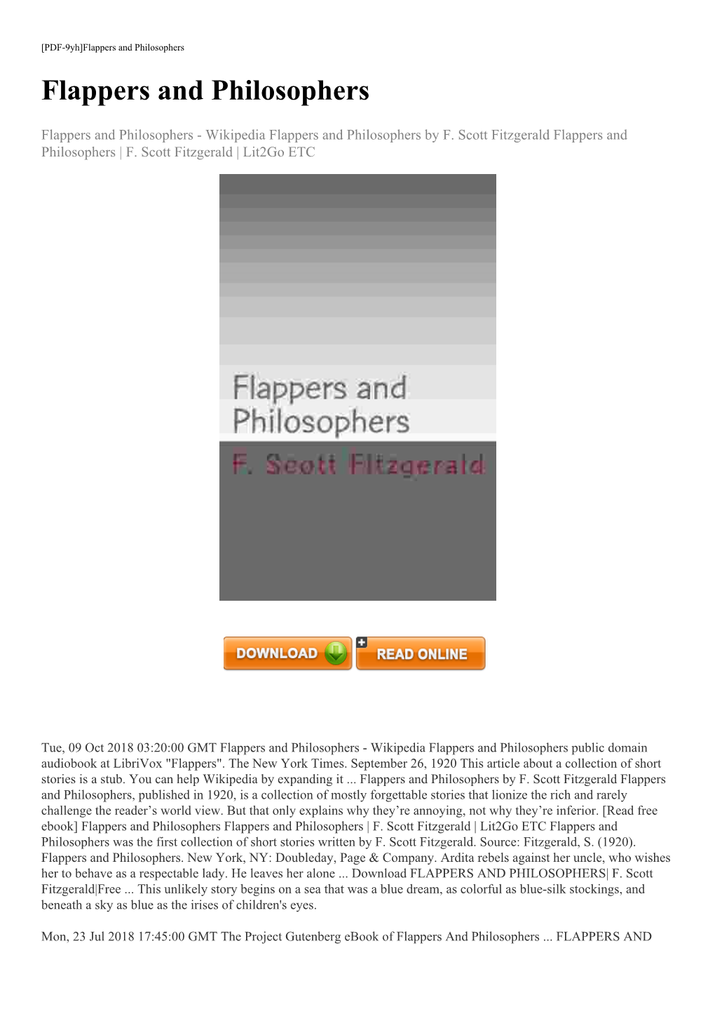 [Read Free Ebook] Flappers and Philosophers Flappers and Philosophers | F