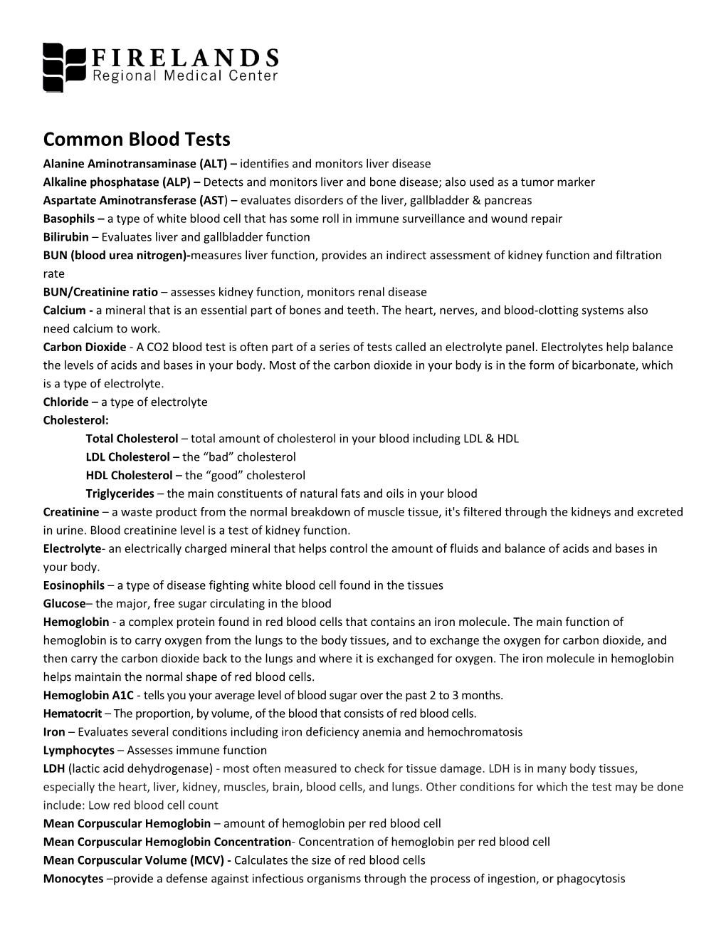 Common Blood Tests