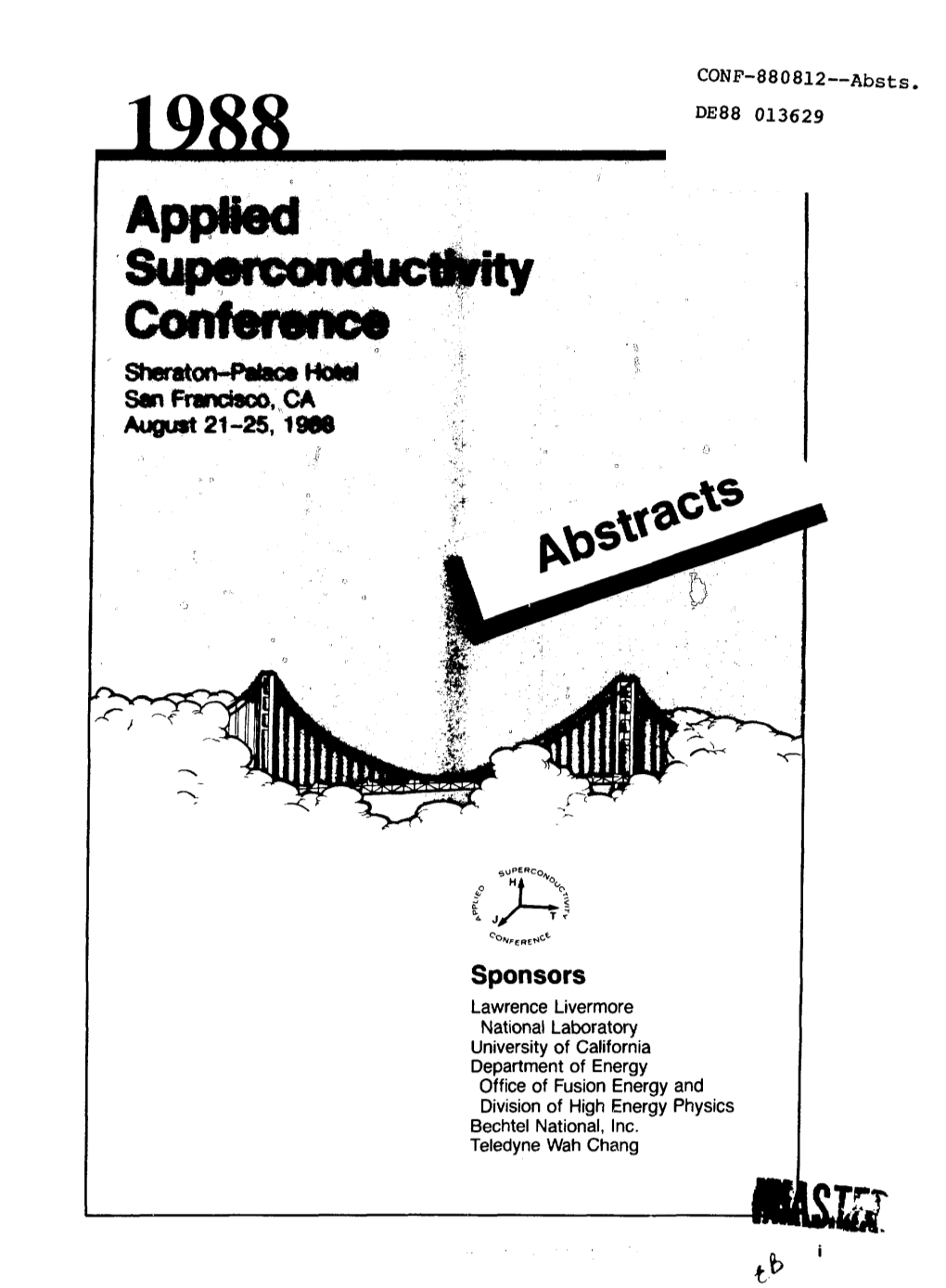 1988 DE88 013629 Applied Superconductfertty Uofiioffwico Sheraton-Pataca How San Francisco, CA August 21-25,190$