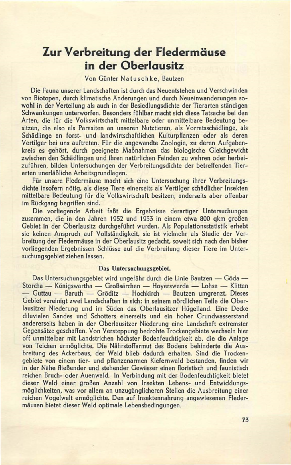 Zur Verbreitung Der Fledermäuse in Der Oberlausitz