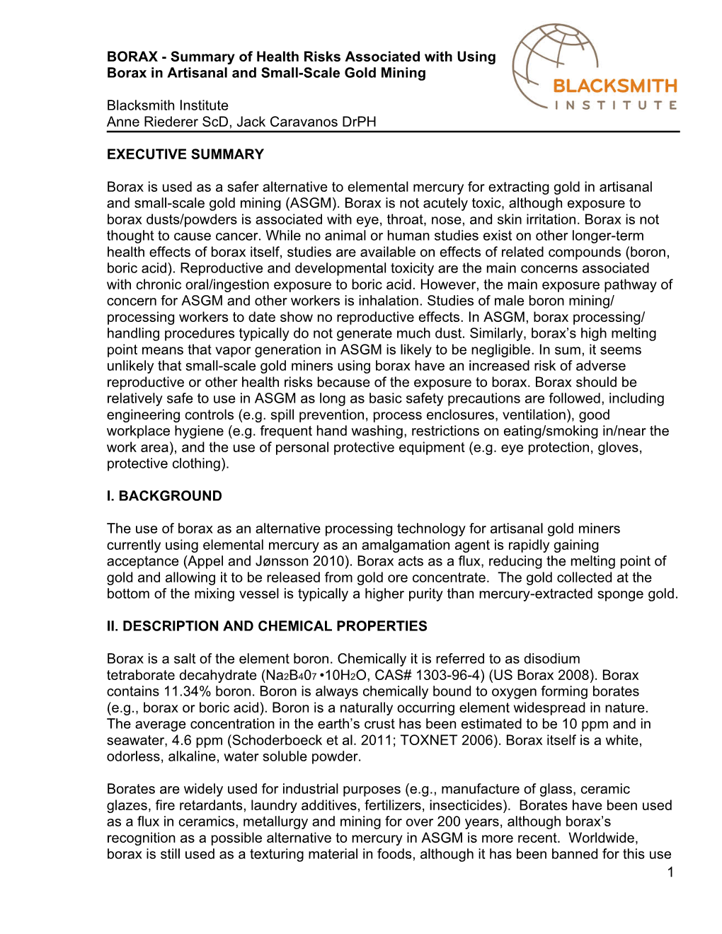 BORAX - Summary of Health Risks Associated with Using Borax in Artisanal and Small-Scale Gold Mining