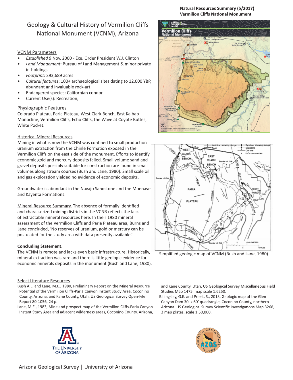 Vermilion Cliffs National Monument Resources Summary