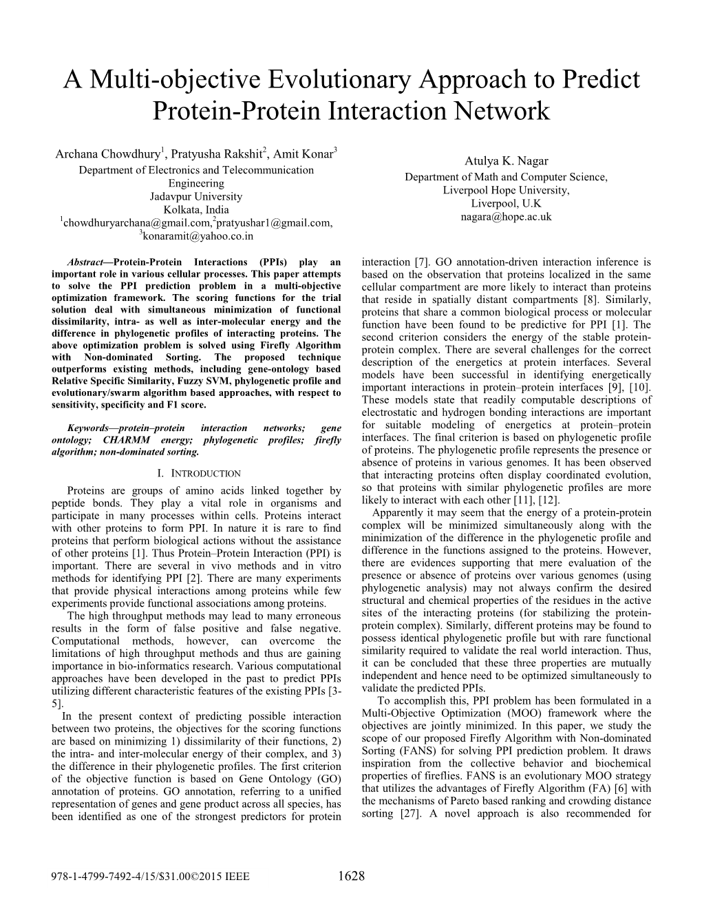 A Multi-Objective Evolutionary Approach to Predict Protein-Protein Interaction Network