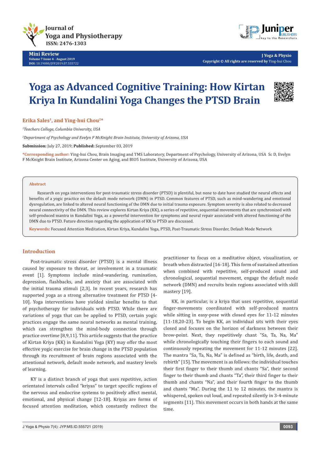 How Kirtan Kriya in Kundalini Yoga Changes the PTSD Brain