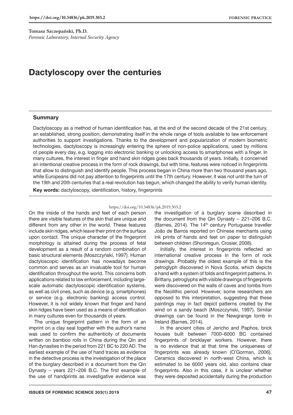 Dactyloscopy Over the Centuries