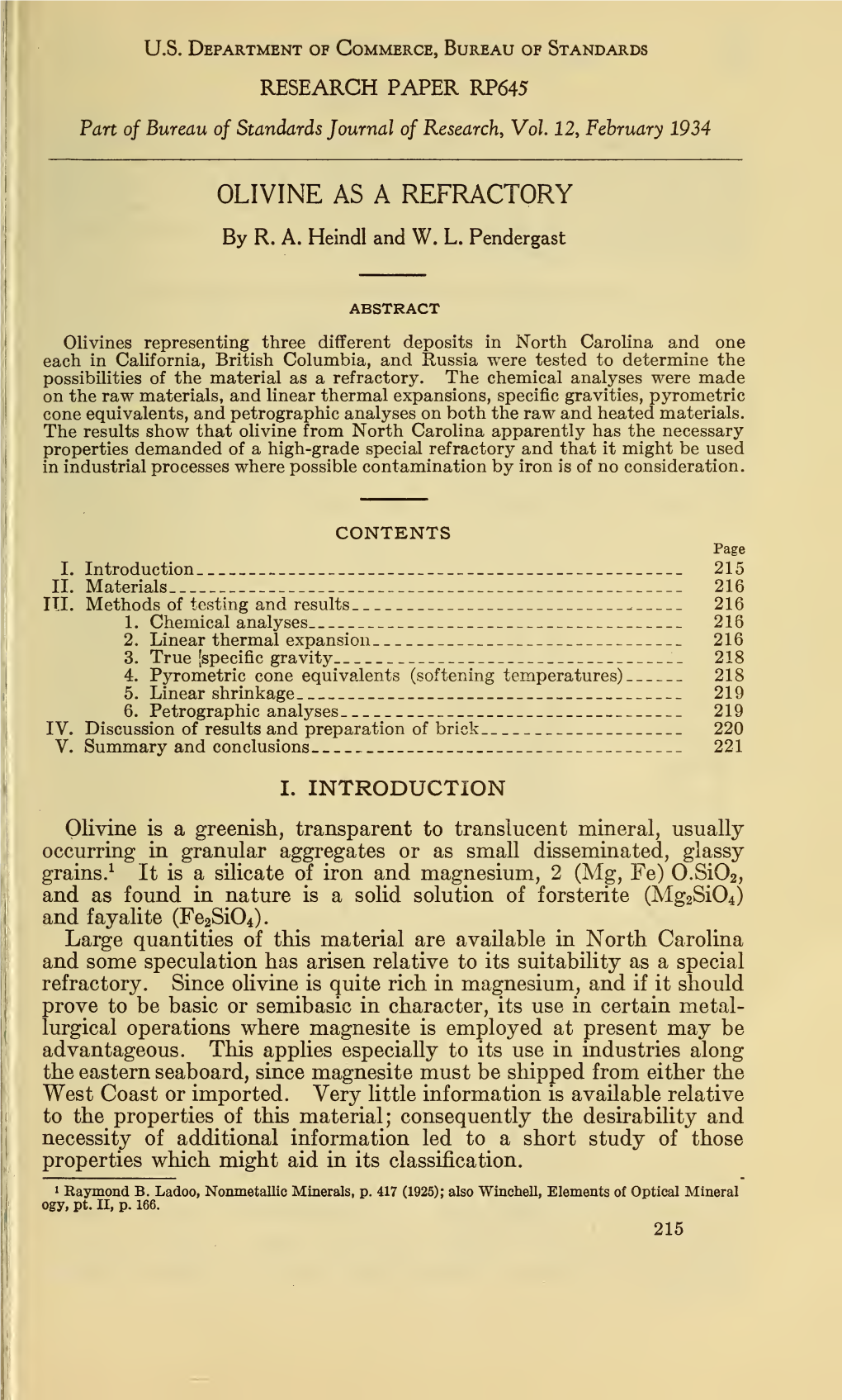 Olivine As a Refractory