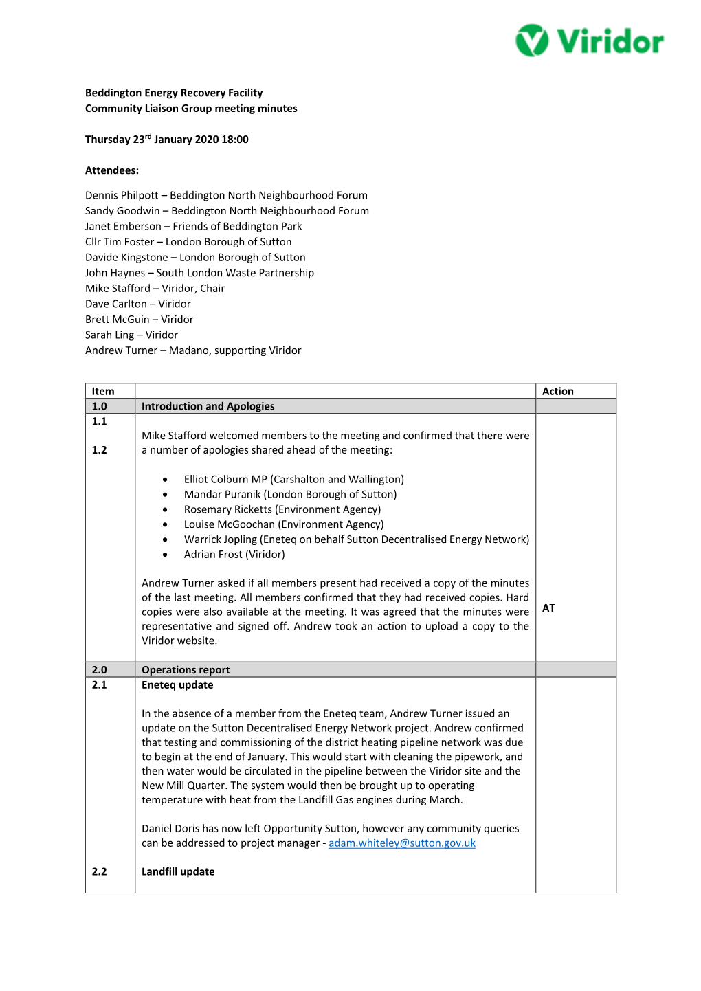 Beddington Energy Recovery Facility Community Liaison Group Meeting Minutes