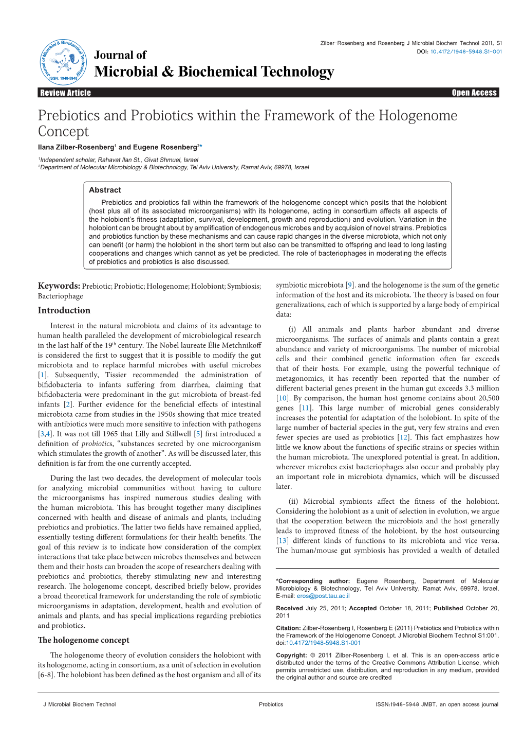 Prebiotics and Probiotics Within the Framework of the Hologenome Concept