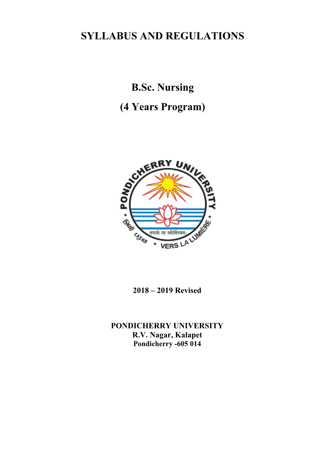 SYLLABUS and REGULATIONS B.Sc. Nursing (4 Years Program)