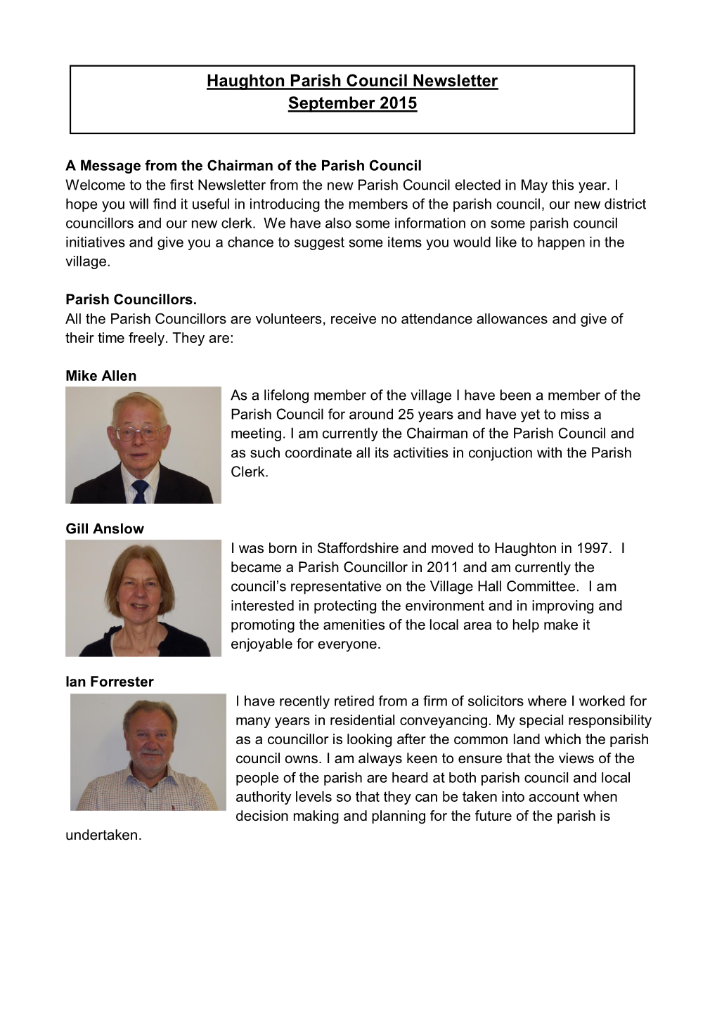 Haughton Parish Council Newsletter September 2015