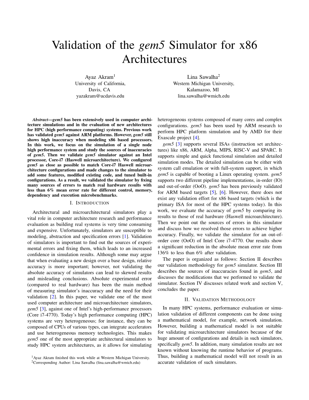 Validation of the Gem5 Simulator for X86 Architectures