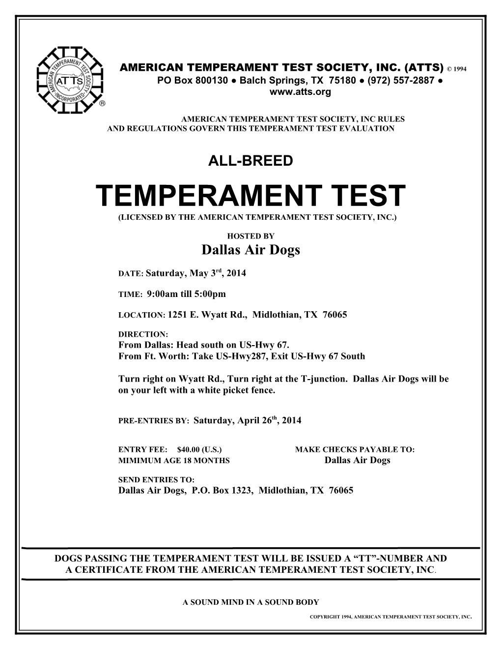 American Temperament Test Society, Inc s1