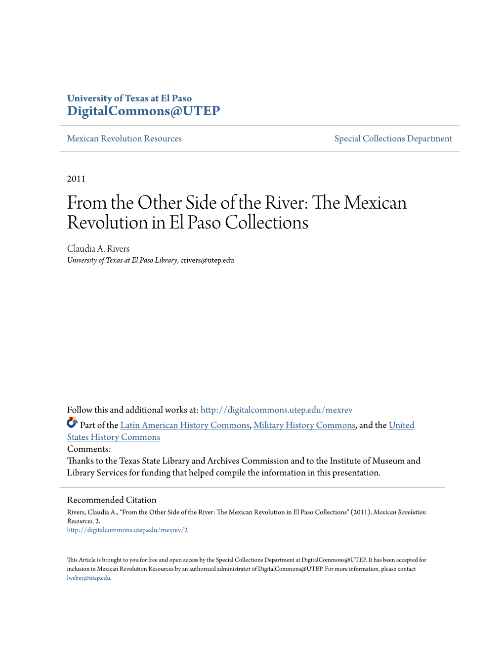 The Mexican Revolution in El Paso Collections