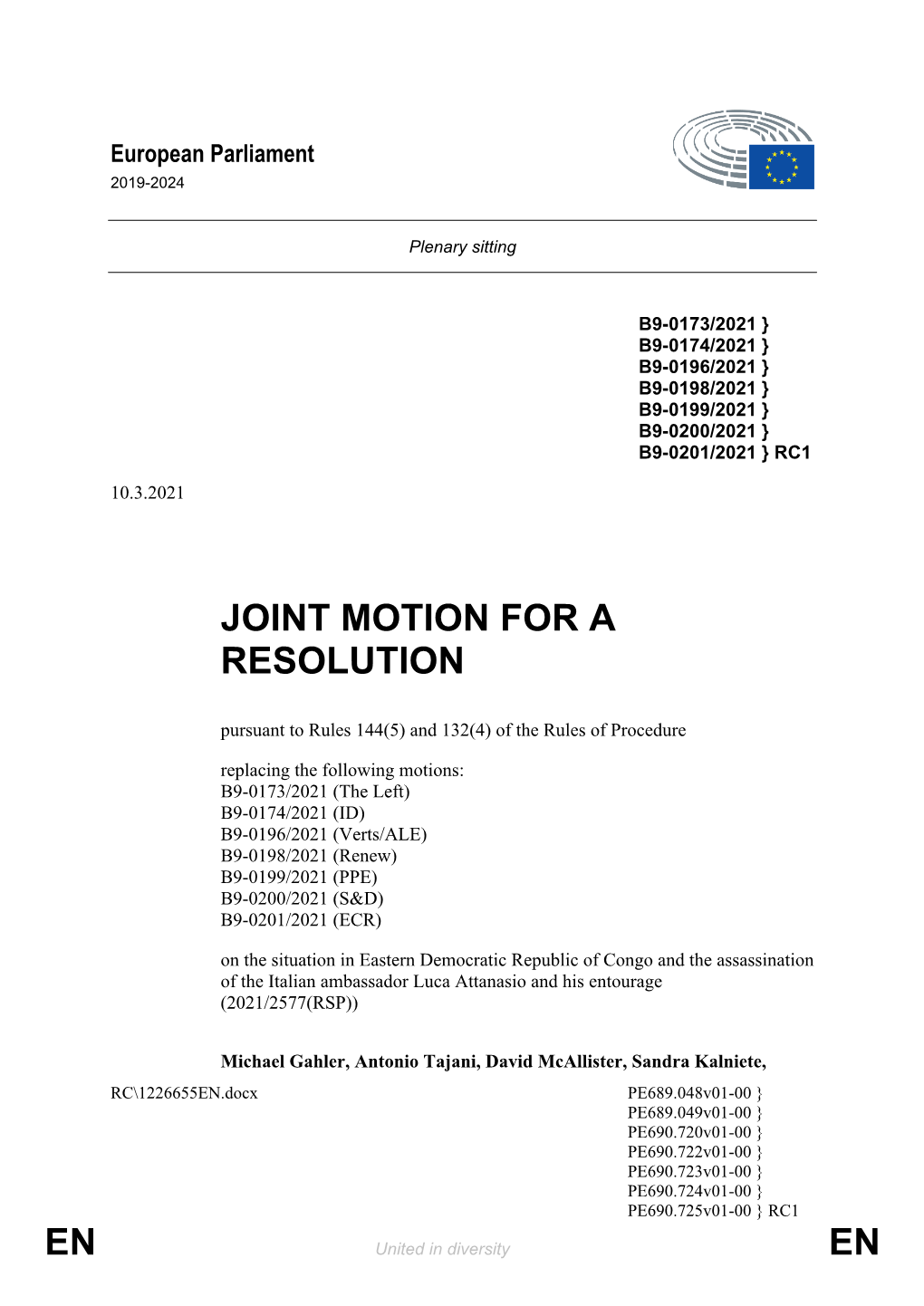 En En Joint Motion for a Resolution