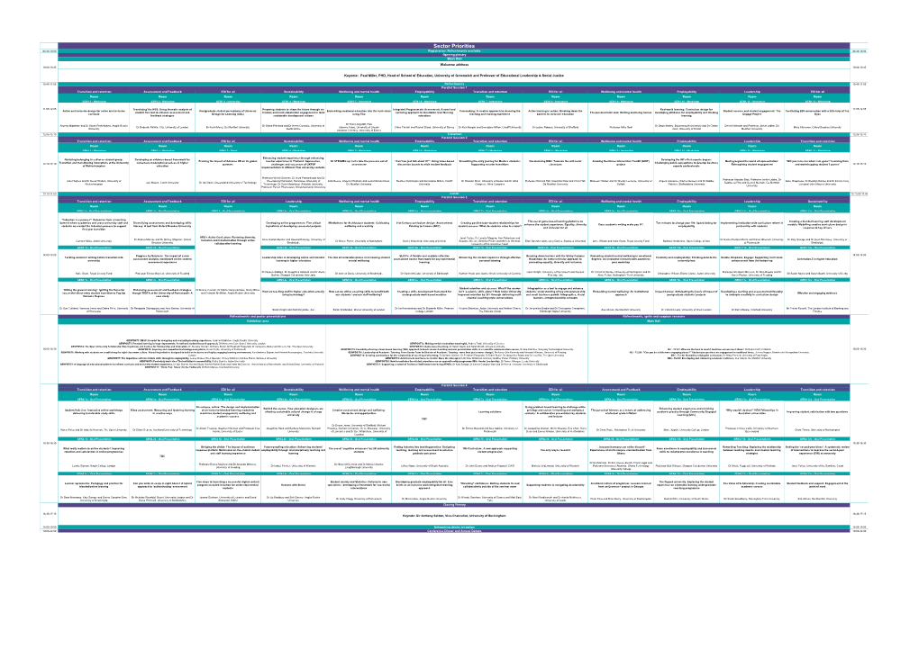 Sector Priorities 08:30-10:00 Registration: Refreshments Available 08:30-10:00 Opening Plenary Main Hall Welcome Address 10:00-10:45 10:00-10:45