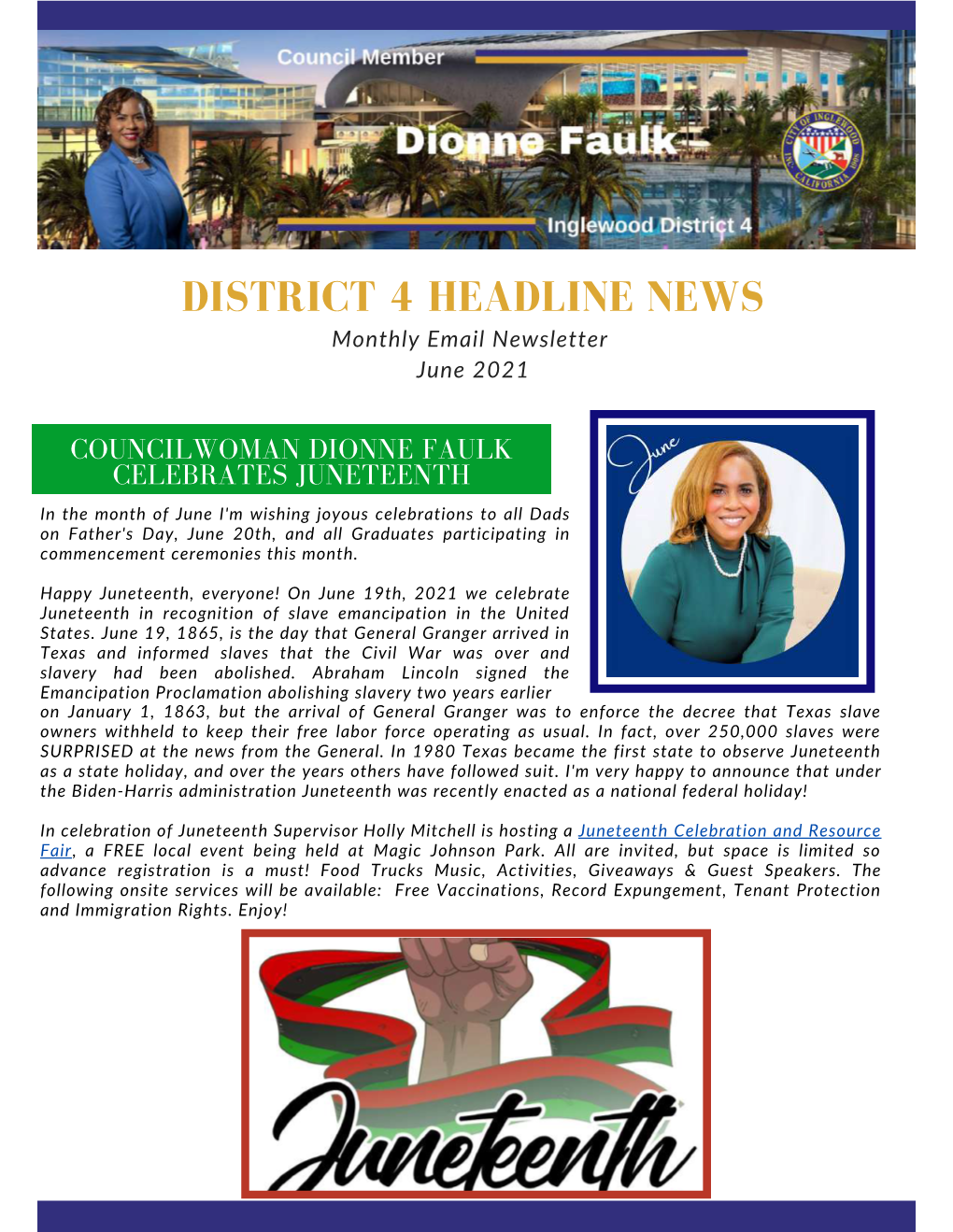 DISTRICT 4 HEADLINE NEWS Monthly Email Newsletter June 2021