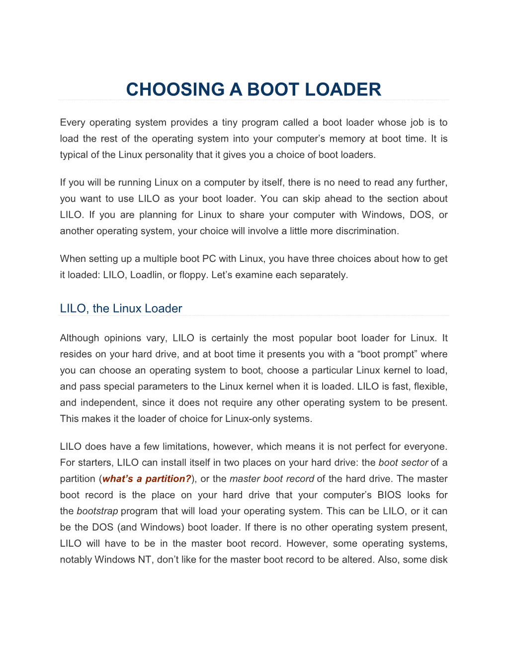 Choosing a Boot Loader