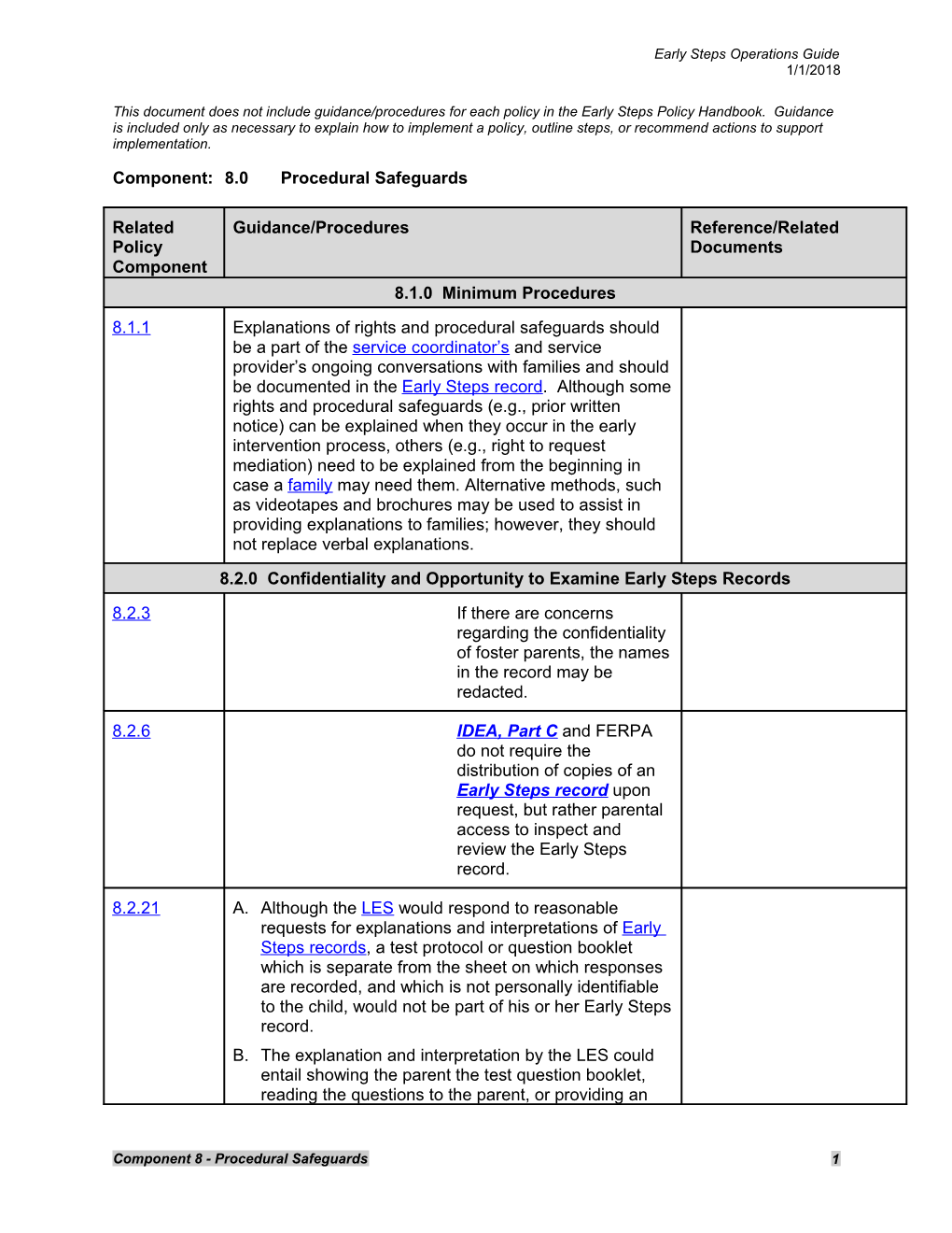 Early Steps Operations Guide