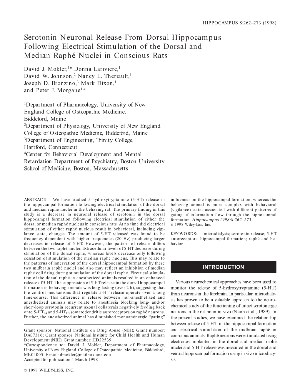 Serotonin Neuronal Release from Dorsal Hippocampus Following Electrical Stimulation of the Dorsal and Median Raphe´ Nuclei in Conscious Rats