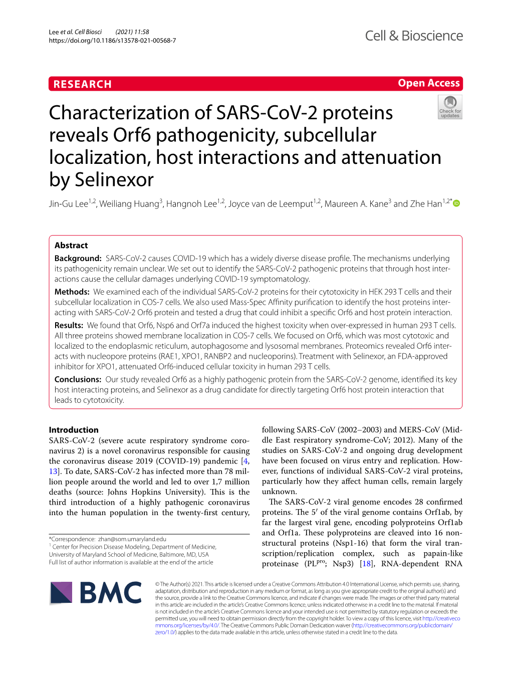 Characterization of SARS-Cov-2 Proteins Reveals Orf6 Pathogenicity